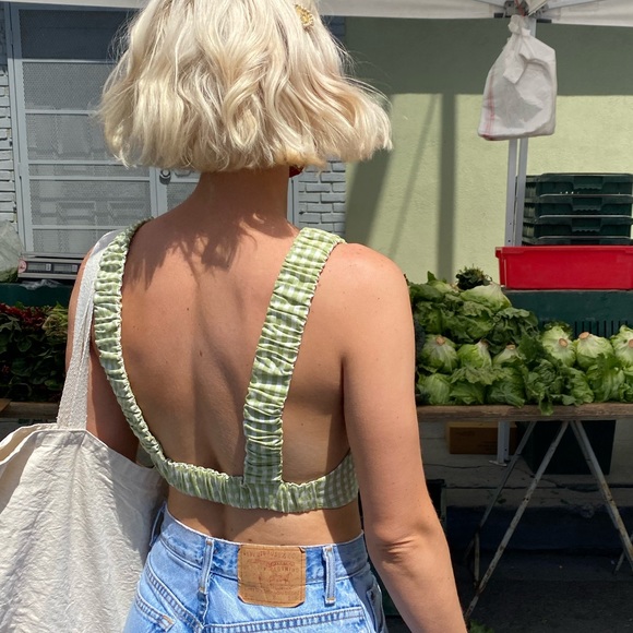 Zara | Tops | Zara Gingham Open Back Crop Top In Green | Poshmark